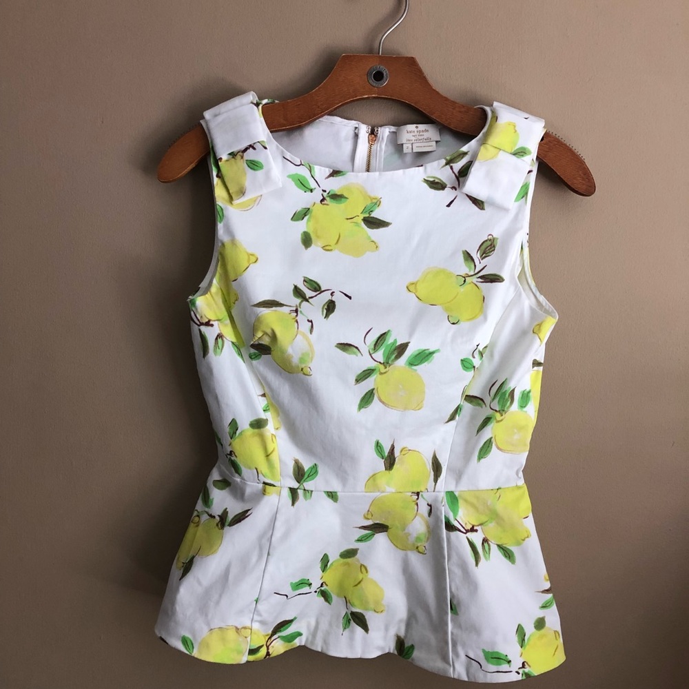 Kate Spade Thalia Lemon Peplum Top Size 2